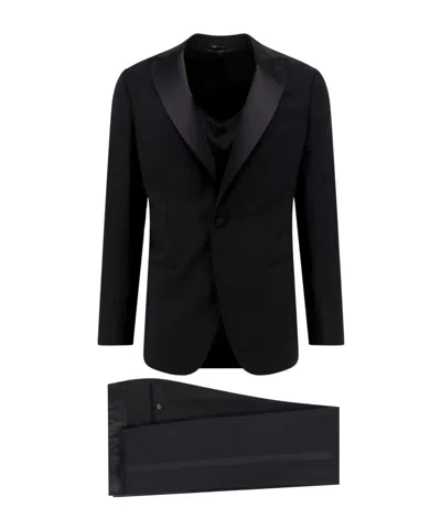 Giorgio Armani Contrast Wool Single-breasted Suit In Black