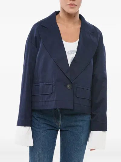 Giorgio Armani Contrasting-cuffs Cotton Jacket In Blue