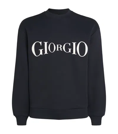 Giorgio Armani Contrasting Logo Sweater In Blue