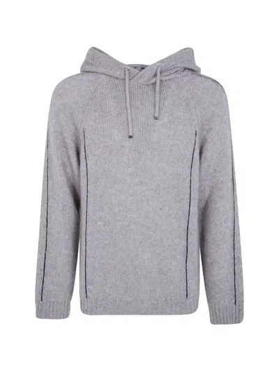 Giorgio Armani Contrast-stitch Alpaca Hoodie In Gray