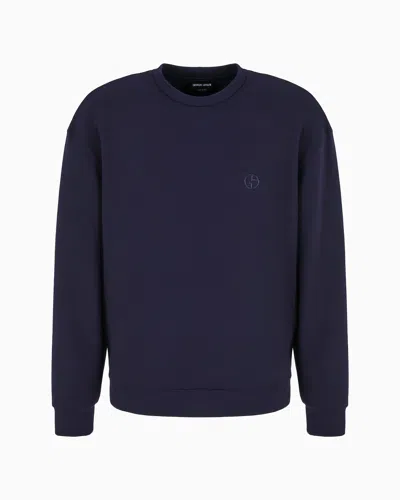 Giorgio Armani Cotton And Cashmere Crew-neck Sweatshirt In Blue