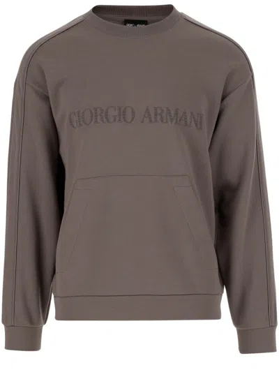 Giorgio Armani Cotton And Cashmere Sweatshirt With Logo In Grey