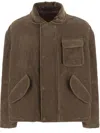 Giorgio Armani Cotton And Linen Jacket With Classic Shirt Collar And Hidden Button Closure In Brown