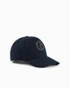 Giorgio Armani Cotton Baseball Cap With Leather Logo In Blue