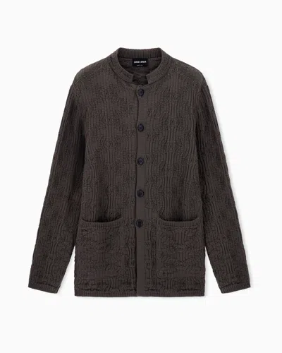 Giorgio Armani Ribbed-knit Cotton-blend Cardigan In Brown