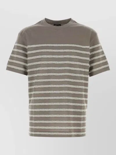 Giorgio Armani Cotton Blend Crew Neck Striped T-shirt In Brown
