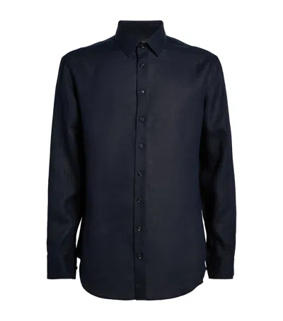 Giorgio Armani Cotton-blend Shirt In Solid Medium Blue