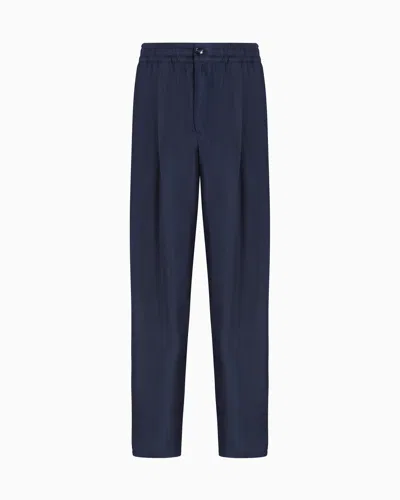 Giorgio Armani Cotton-blend Two-pleat Trousers In Blue