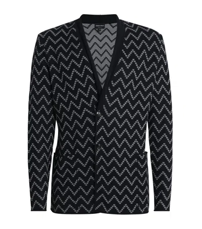 Giorgio Armani Cotton-blend Zigzag Cardigan In Blue