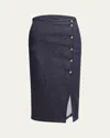 Giorgio Armani Cotton-cashmere Denim Button Midi Skirt In Blue