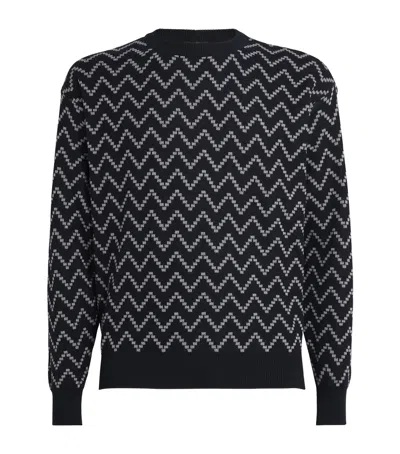 Giorgio Armani Cotton-cashmere Jacquard Zigzag Sweater In Blue
