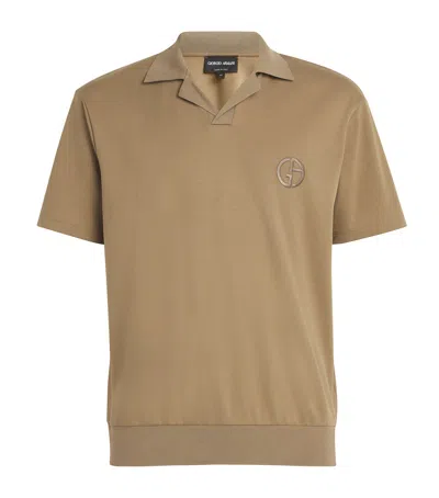 Giorgio Armani Cotton-cashmere Polo Shirt In Beige