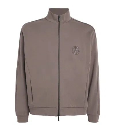 Giorgio Armani Cotton-cashmere Zip-up Logo Track Jacket In White