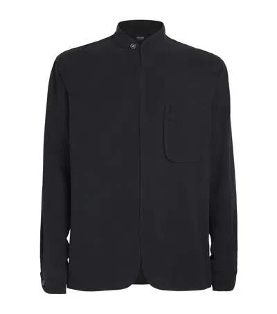 Giorgio Armani Cotton Collarless Shirt In Grey