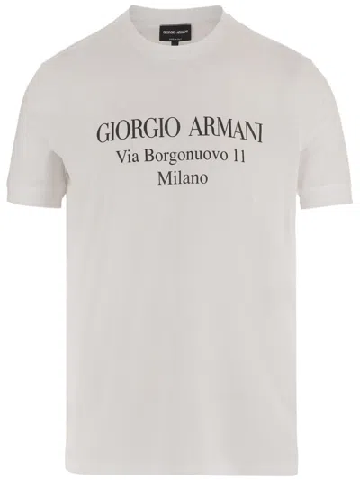 Giorgio Armani Cotton Crew Neck T-shirt With Logo Print In White