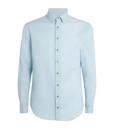 Giorgio Armani Cotton Crinkled Shirt In Blue