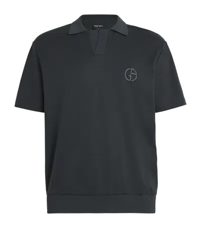 Giorgio Armani Cotton Embroidered Polo Shirt In Green