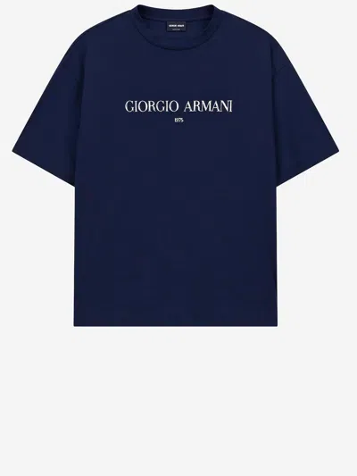 Giorgio Armani Cotton Interlock Jersey T-shirt In Blue