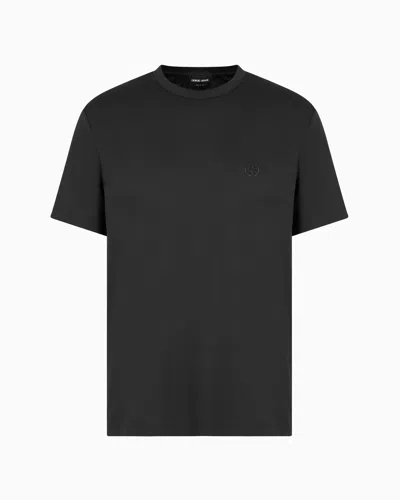 Giorgio Armani Cotton-interlock T-shirt With Embroidered Logo In Black