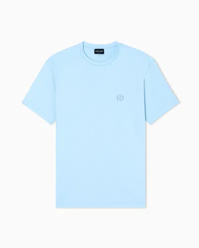 Giorgio Armani Cotton-interlock T-shirt With Embroidered Logo In Blue