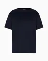 Giorgio Armani Official Store T-shirt En Interlock De Coton Avec Broderie Logo In Navy Blue