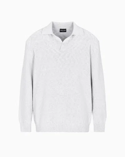 Giorgio Armani Cotton Jacquard Knitted Polo Shirt In White