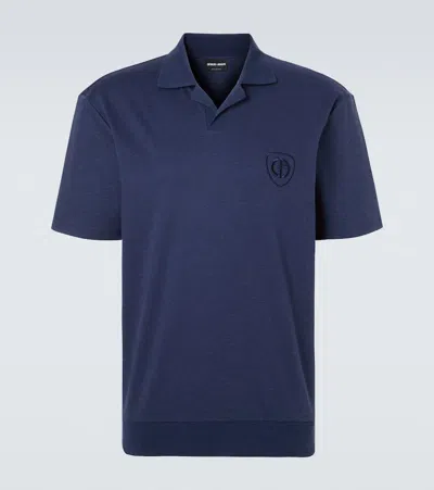 Giorgio Armani Cotton Jersey Polo Shirt In Blue