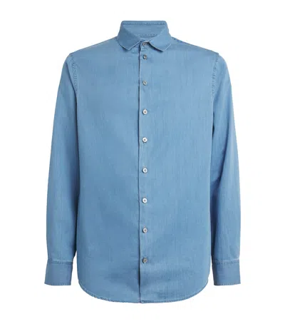 Giorgio Armani Cotton Long-sleeve Shirt In Blue