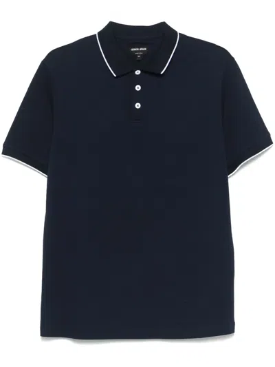 Giorgio Armani Cotton Polo Shirt In 蓝色