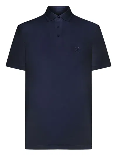 Giorgio Armani Cotton Polo Shirt In Blue