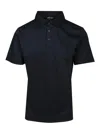 Giorgio Armani Navy Cotton Blend Polo With Embroidered Logo In Blue