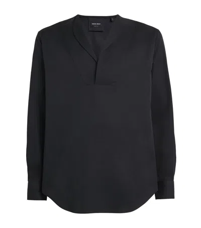 Giorgio Armani Cotton Shawl-collar Shirt In Black