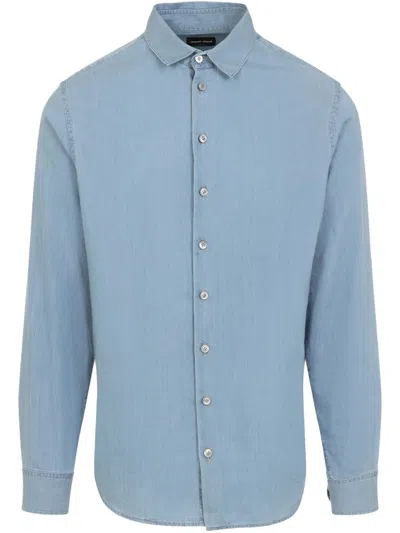 Giorgio Armani Long-sleeved Shirt In Blue