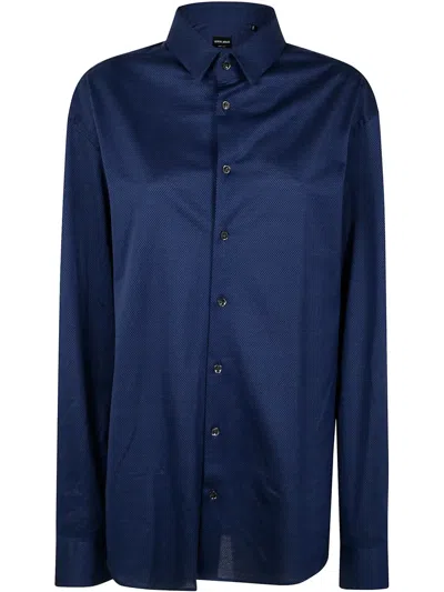 Giorgio Armani Cotton Shirt In Insigna Blue