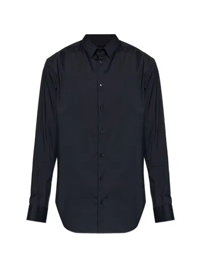 Giorgio Armani Curved Hem Buttoned Shirt In Black