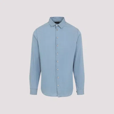 Giorgio Armani Long-sleeved Shirt In Blue