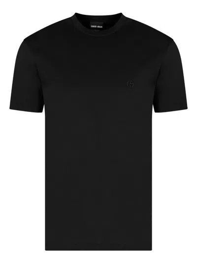 Giorgio Armani Official Store Viscose And Cashmere Jacquard Jersey Crew-neck T-shirt In Black
