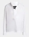 Giorgio Armani Cotton Twill Tunic Blouse In Solid White