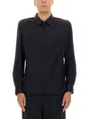 Giorgio Armani Cotton Zipper Shirt In Blue