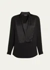 Giorgio Armani Cowl Neck Silk Georgette Blouse In Solid Black