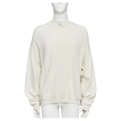 Pre-owned Giorgio Armani Cream Wool Blend Button Neck Long Sleeve Sweater In White