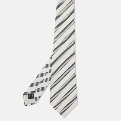 Pre-owned Giorgio Armani Cream/blue Striped Silk Classic Tie