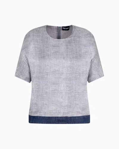 Giorgio Armani Crew-neck Blouse In A Mélange-print Silk Charmeuse