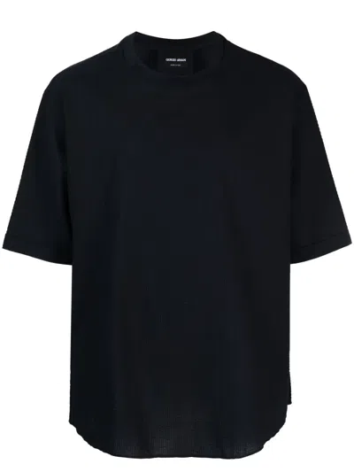 Giorgio Armani Crew-neck Cotton T-shirt In Blau
