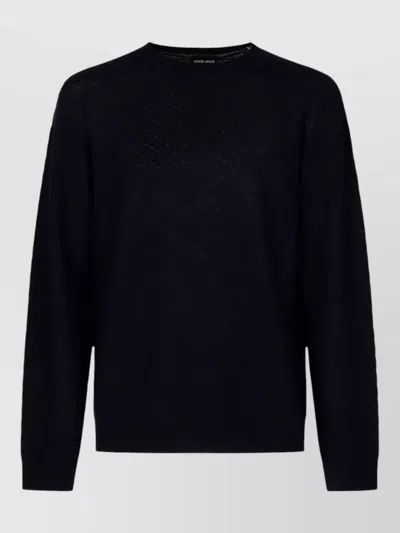 Giorgio Armani Textured Wool Sweater With Crew Neckline And Timeless Silhouette In Black