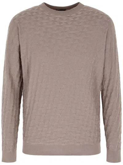 Giorgio Armani Crew-neck Geometric Jumper In Neutrals