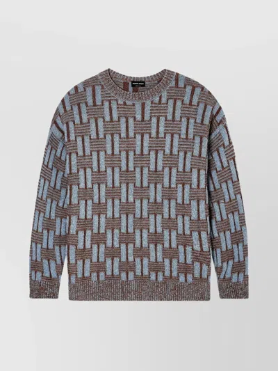 GIORGIO ARMANI CREW NECK GEOMETRIC PATTERN SWEATER