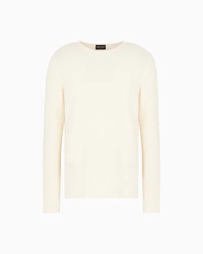 Giorgio Armani Crew-neck Jumper In Cashmere And Silk In Sand