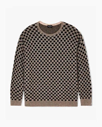 Giorgio Armani Crew-neck Jumper In Cashmere And Silk Blend Jacquard In Black