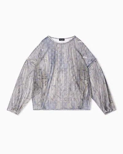 Giorgio Armani Crew-neck Jumper In Lamé-effect Jersey In Brown